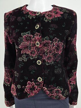 Vintage 1990s J.B.T. Sport by Fritzi Floral Velvet Jacket (Petite Medium)